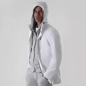 Canali Italian Monogram Hooded Rain Coat Jacket Size 40 NWT White